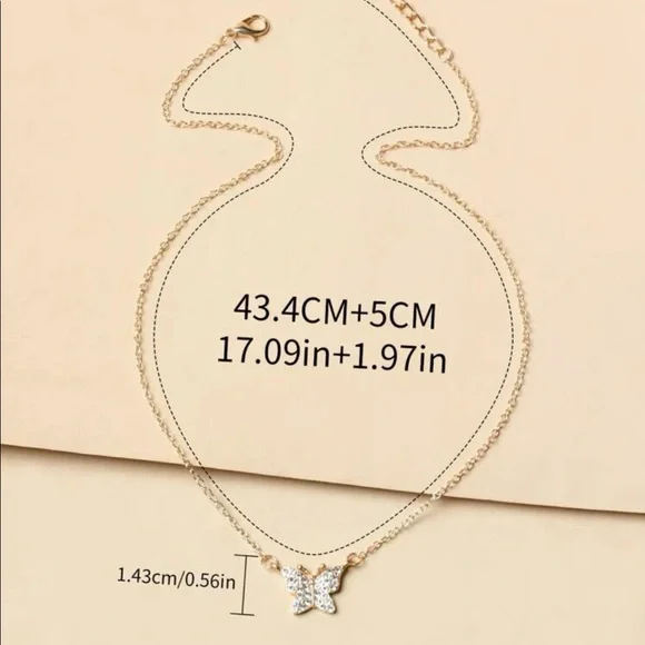 New butterfly gold rhinestone necklace - Picture 2 of 3
